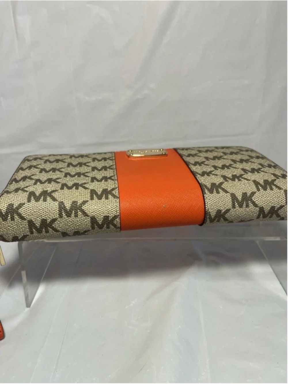 Michael Kors Center Stripe Travel Continental Wallet/Wristlet in Natural/Orange